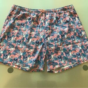 Peter Millar Ranch Water Skulls Pink Blue Swim Trunks Shorts XXL 7" inseam